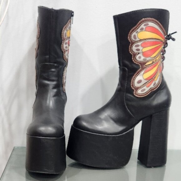 π¦π₯πUBER GORGE!ππ¦π₯70's Inspired Studio 54 Butterfly Chunky Platform Boots - Picture 8 of 13